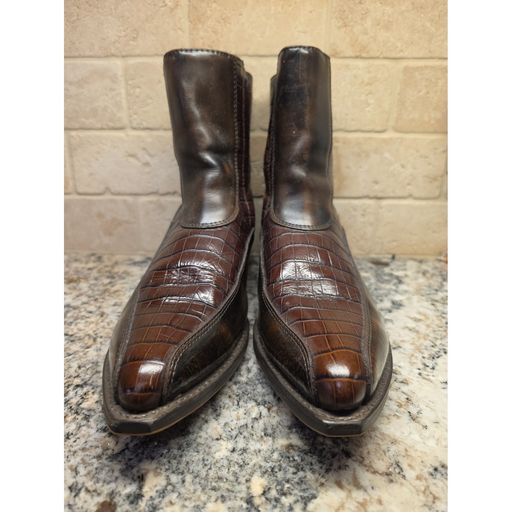 Laredo Men's Brown 11D Leather Crocodile Embossed Western Zip Shaft Boot